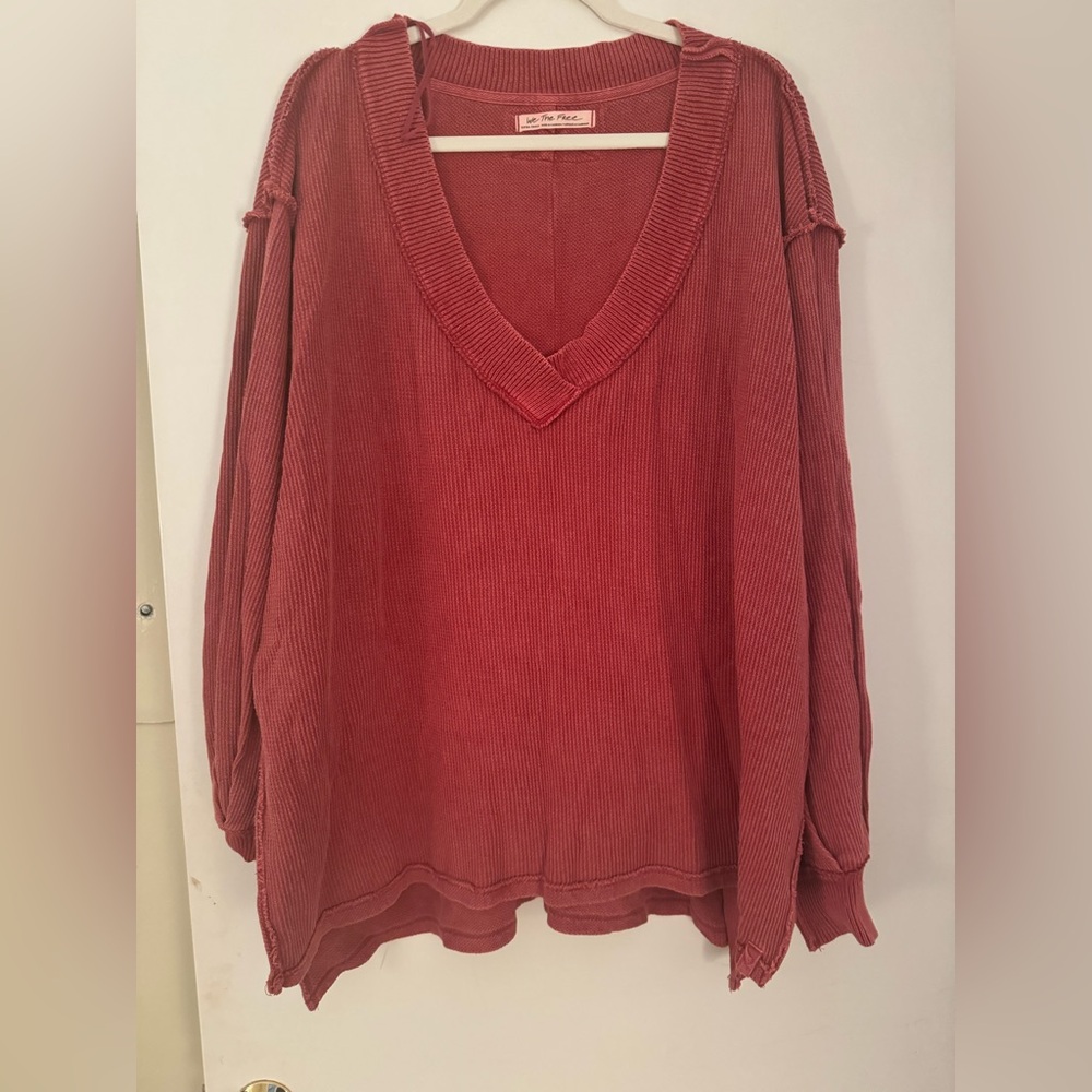 Free People Oversized Sweater in Red/Berry
